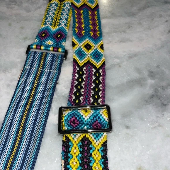 Consuela Blueberry wide woven shoulder strap trimmed in natural leather. - Picture 4 of 6